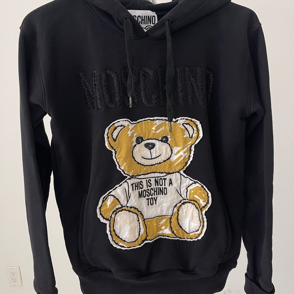 Moschino Black Teddy Logo Hoodie Sweater - women